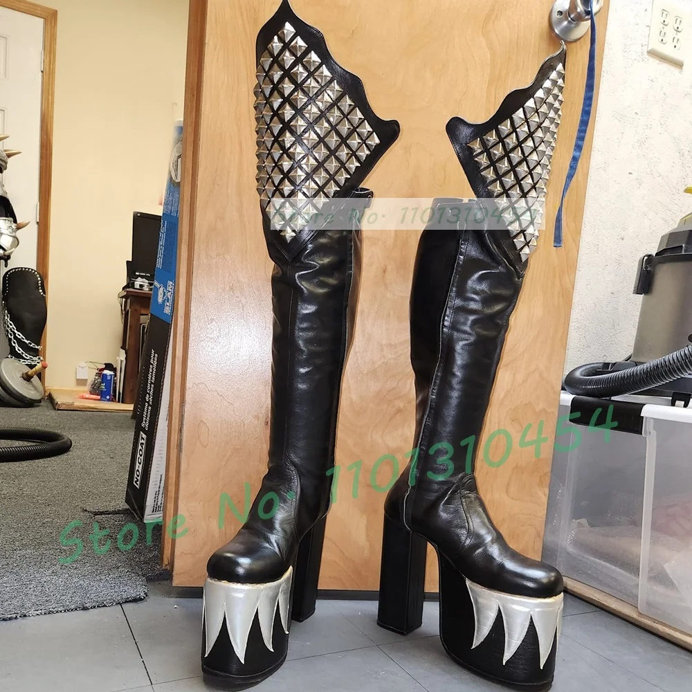 Cosplay Flame Prop - Black Knee High Platform Demon Boots