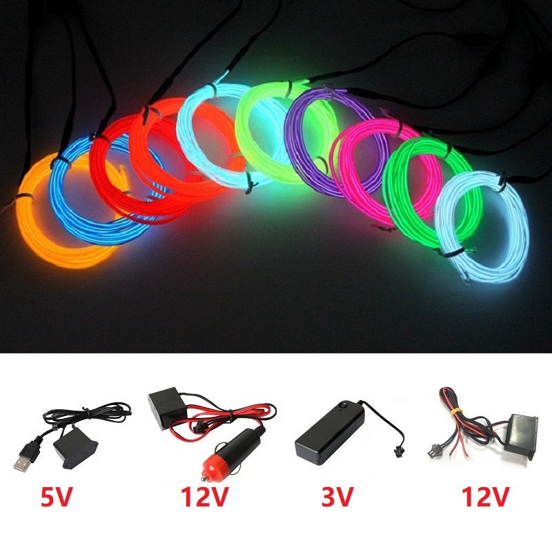 Led El Wire - 10m/5m/3m/1m 3V Battery 5V USB 12V