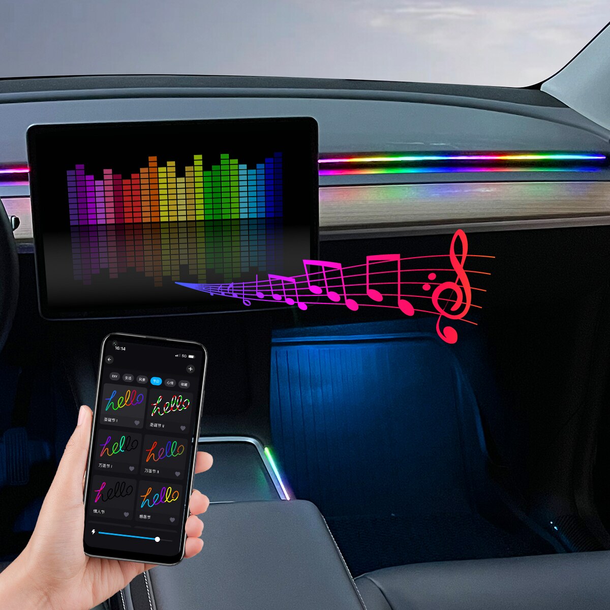 Car LED Ambient Light USB 64 C - Led El Wire 评论和价格
